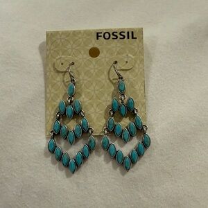 Fossil Turquoise and Silver Chandelier Earrings